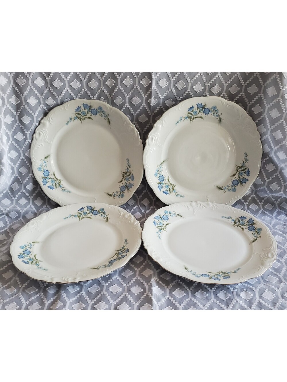 Vtg 4 Walbrzych Blue Floral Dinner Plates